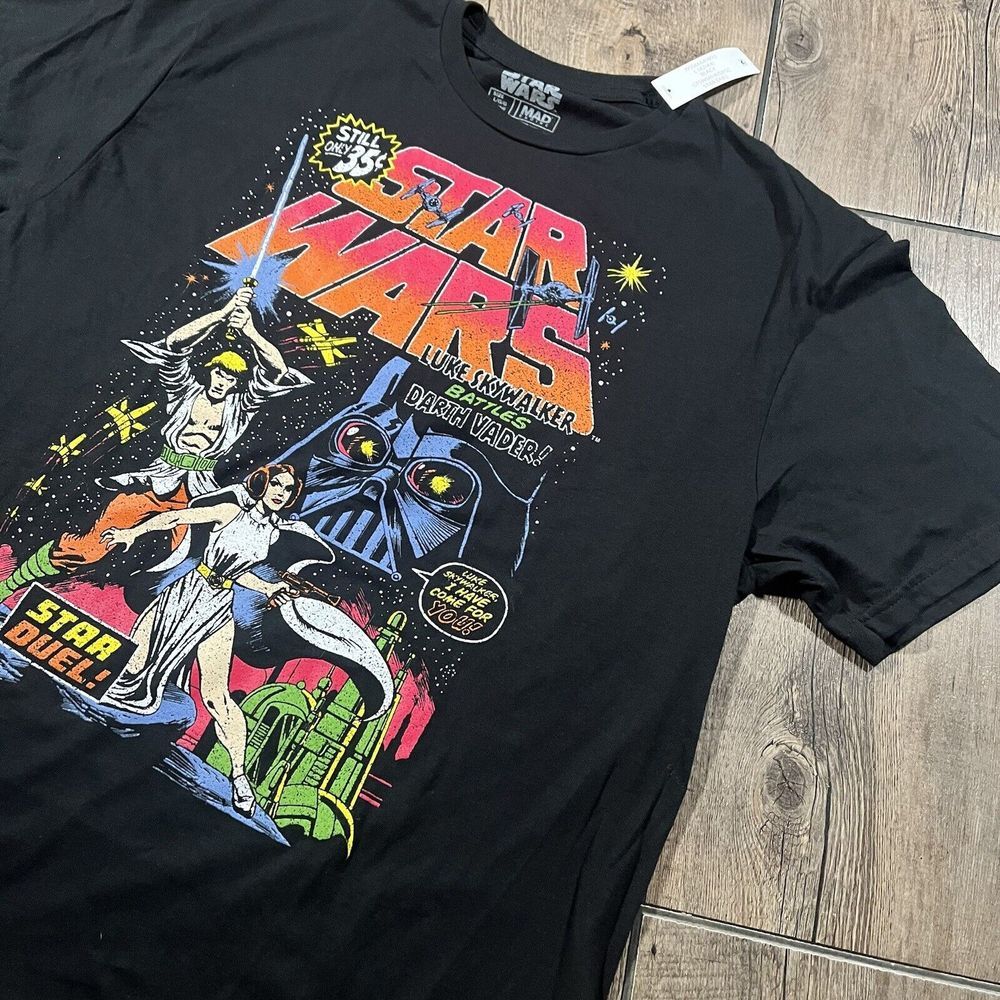 Star Wars Men's Large Star Duel Luke Leia Comic Book Cover Graphic T-Shirt NEW